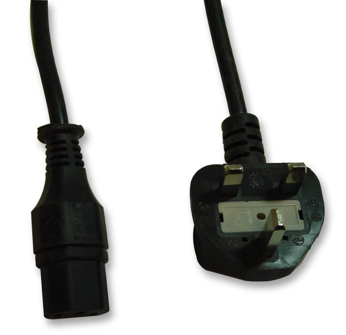 13A UK Plug to IEC C13 Socket Mains Lead 5A 2m Black