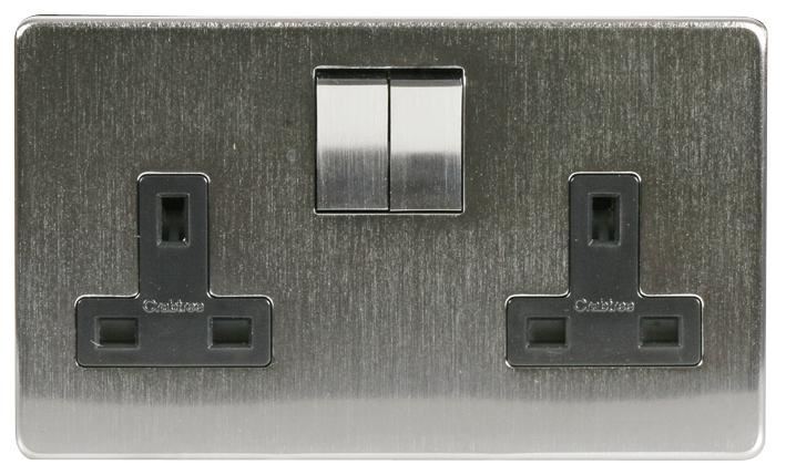 13A 2 Gang DP Switched Socket, Satin Chrome