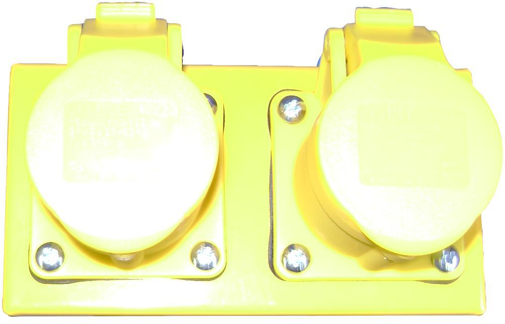 16A, 110V, 2x Panel Mount CEE Sockets, 2P+E, Yellow, IP44