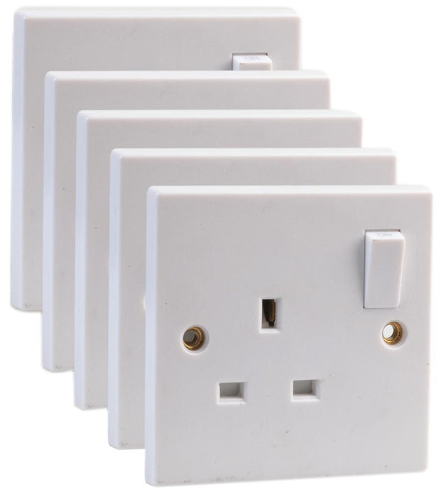 Mains Sockets, Switched, SP, 13A, White, Pack of 5