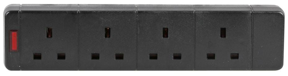 4-Gang Socket with Neon Indicator 13A 240V Black