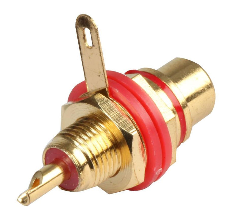 RCA Phono Socket, Chassis Mount, Gold Plated, Red