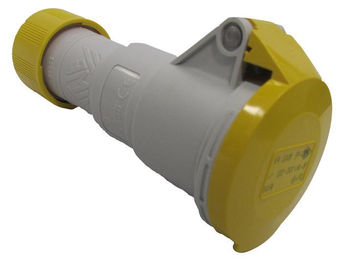 16A, 110V, Cable Mount CEE Socket, 2P+E, Yellow, IP44