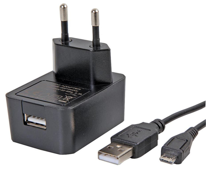 1A, Euro 2 Pin, USB Mains Charger (Level VI) with USB to Micro USB Lead