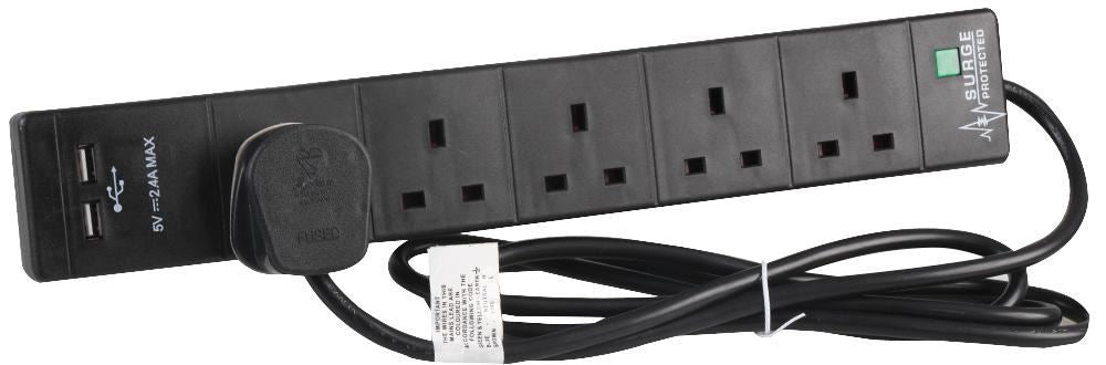 5 Way + USB Surge Protected Extension Lead