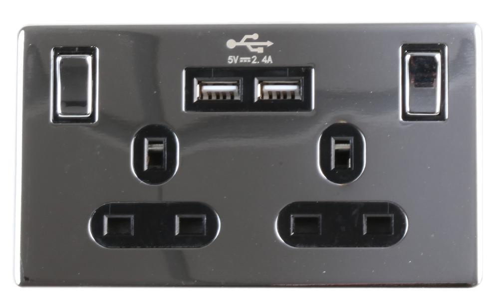 Screwless Switched Socket with 2x USB Ports - 2 Gang — StampyTools