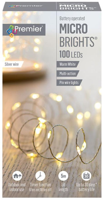 100 LED Pin Wire Christmas Lights, Warm White, 5m