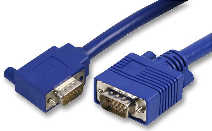 90 Degree 15 Pin VGA (D Sub) Male to Male Monitor Lead, 1m Blue