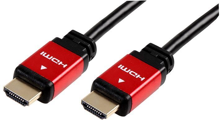 HDMI Lead with Ethernet, Male to Male, Red Metal Heads, Black