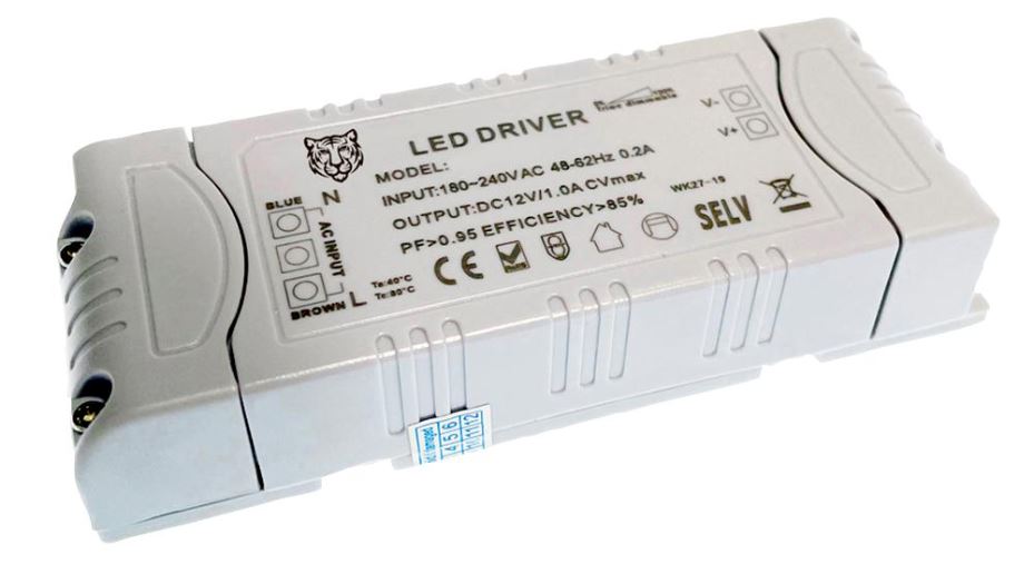 12V, 1A, 12W, Constant Voltage LED Driver, Dimmable