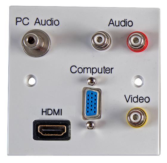 1-Gang Multimedia Wall Plate with HDMI, VGA, 3x Phono (RCA) & 3.5mm Stereo Jack Sockets