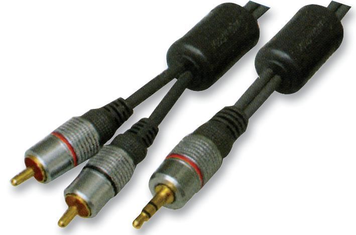 3.5mm Stereo Jack Plug to 2x Phono (RCA) Plugs Lead, 1.5m Black