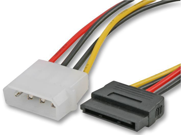 4 Pin Molex Male to 15 Pin SATA Power Female Lead, 0.2m