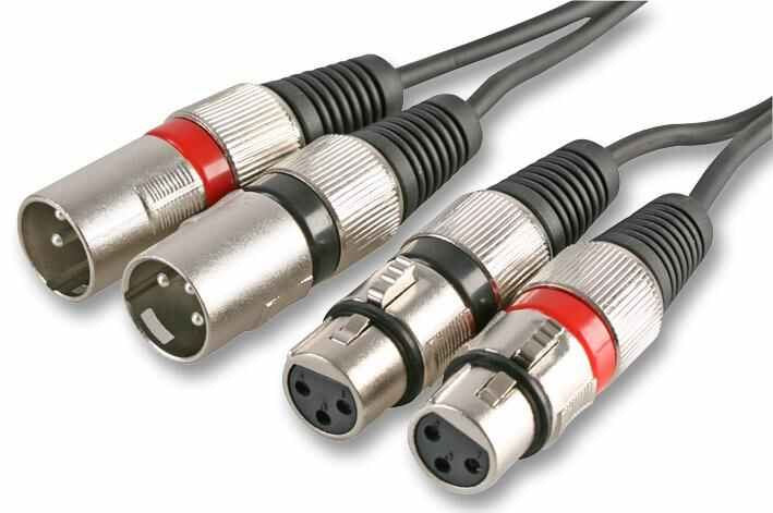 Twin 3 Pin XLR Male to XLR Female Lead Black