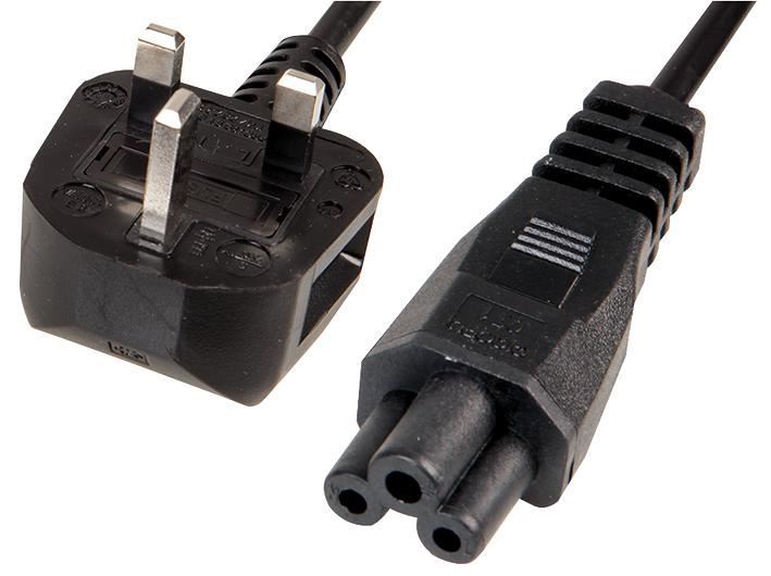 C5 Cloverleaf to 13A UK Plug Power Lead, 2.5A 2m