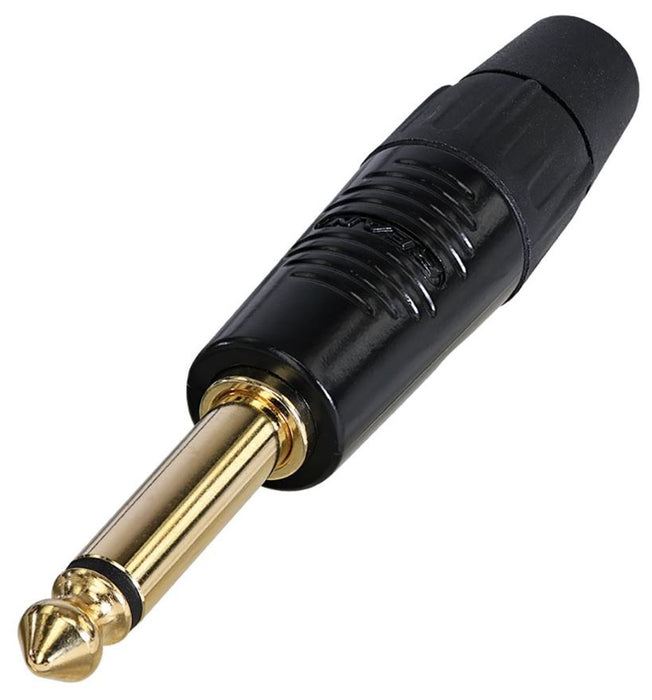 6.35mm 1/4" Mono Jack Plug, Black, Gold Plated Contacts