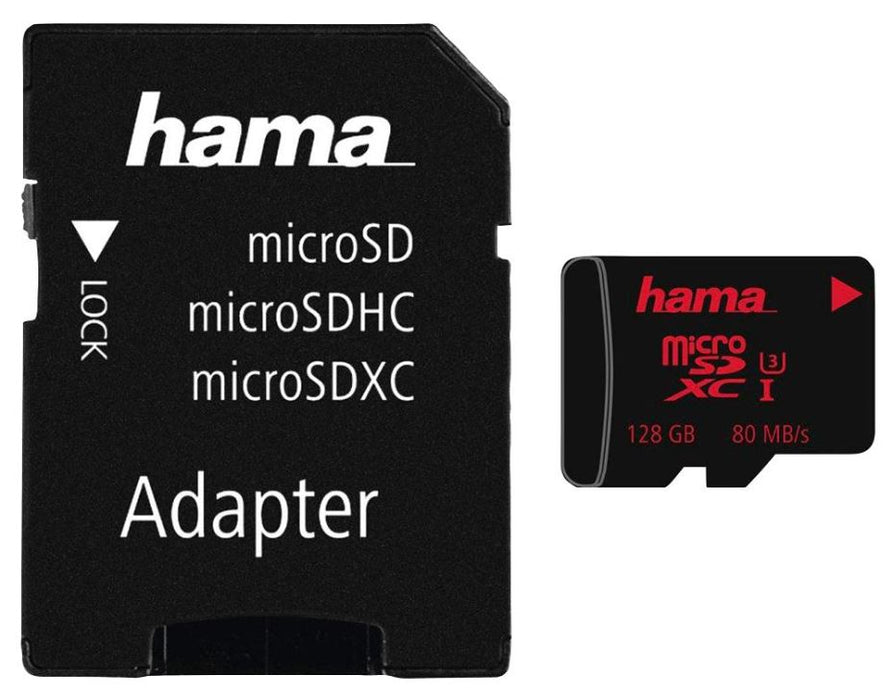 128GB Class 3 MicroSDHC UHS-1 Memory Card with SD Adaptor - 80 MB/s