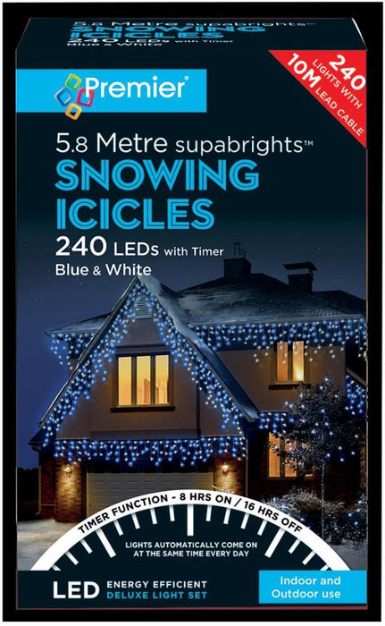 240 LED Snowing Icicle Blue and White Lights with Timer