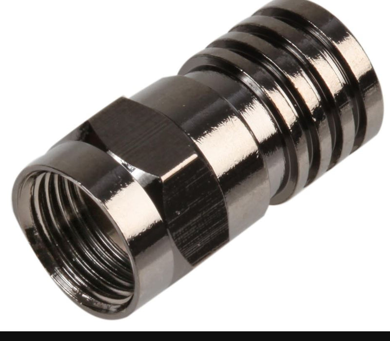 Crimp On F Connector, Black Nickel Plated, 75 Ohm, Pack of 100