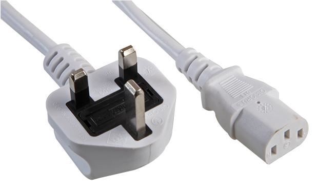 3m UK Plug to IEC C13 Socket Mains Lead, 10A