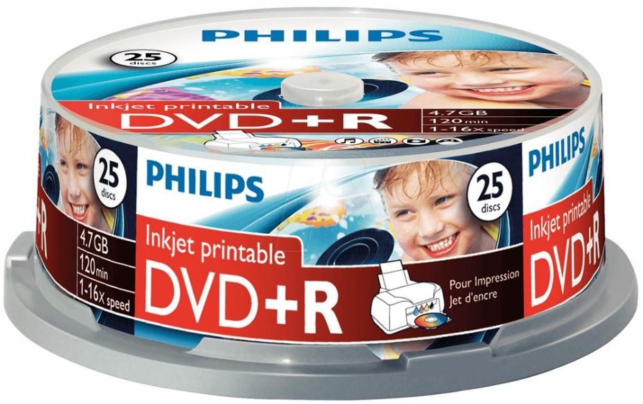 16x Speed Inkjet Printable DVD+R Blank DVDs - Spindle 25 Pack