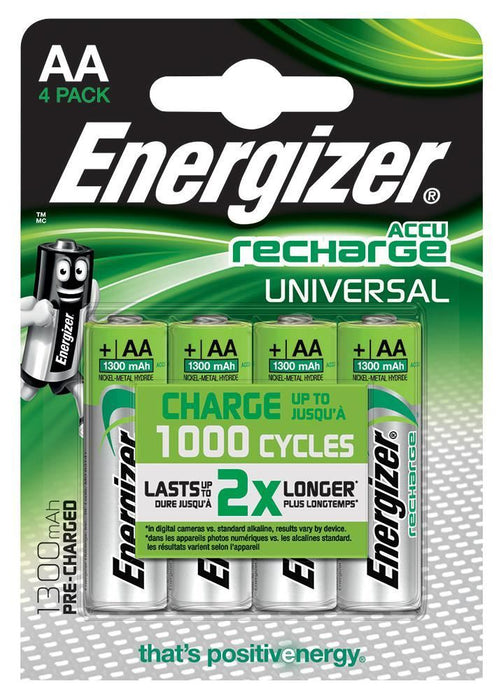 Universal NiMH Rechargeable AA Batteries 1300mAh Pre-Charged 4 Pack