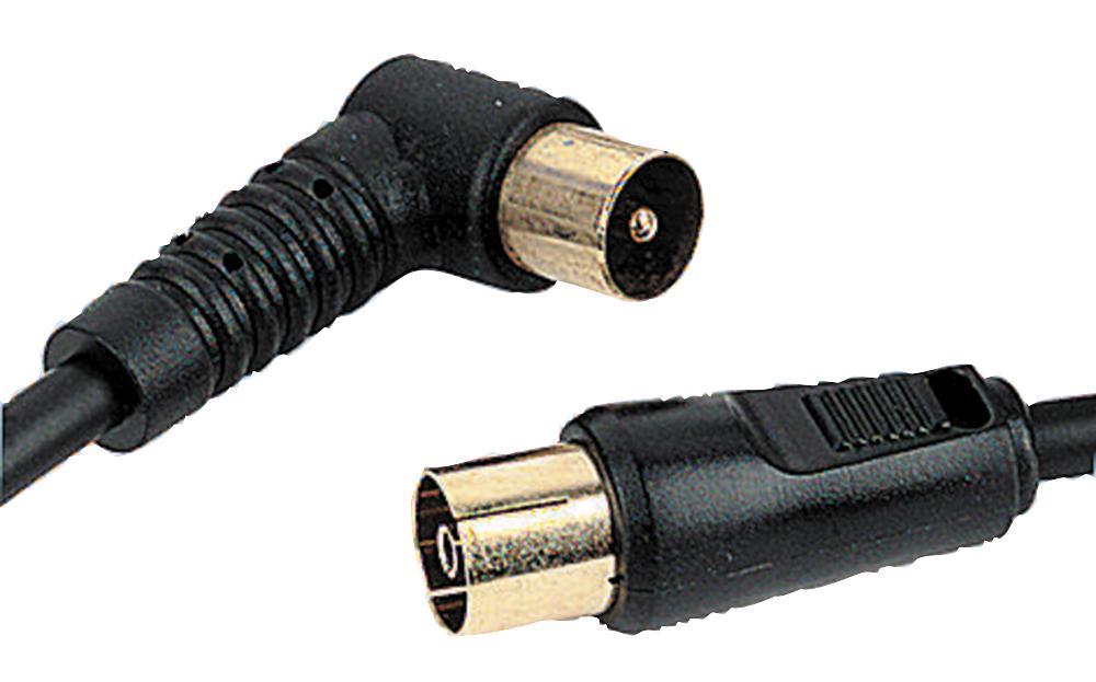 TV Aerial Coaxial Lead, 90 Degree Male to Female, 1.5m Black