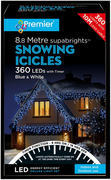 360 LED Snowing Icicle Blue and White Lights with Timer