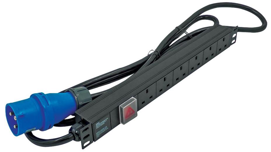 1U 6 Way 13A Mains Sockets to 32A Commando Plug Horizontal PDU