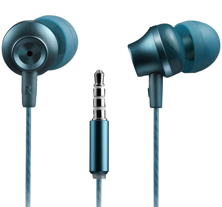 Stereo Earphones with Inline Mic, Blue-Green