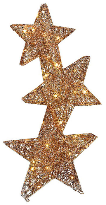 60cm Lit Stacked Metal Stars, Rose Gold, 30 Warm White LEDs