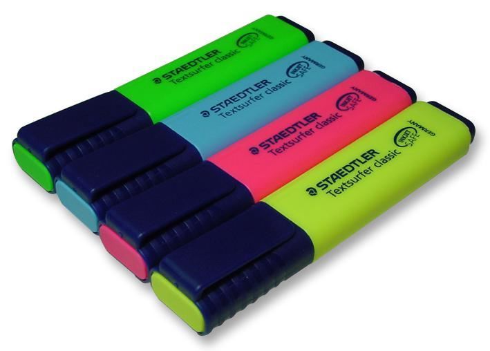 STAEDTLER - Textsurfer Classic 364 Highlighter Pens - Pack of 4 Assorted Colours