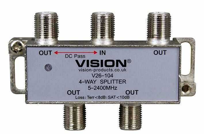 4-Way Splitter DC Pass 5-2400MHz LED Indicator V26-104LED