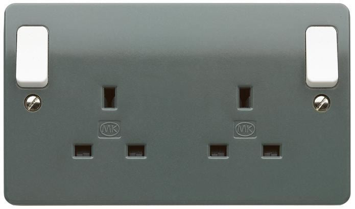 MK - 13A 2 Gang DP Switched Socket, Grey with White Outboard Rockers