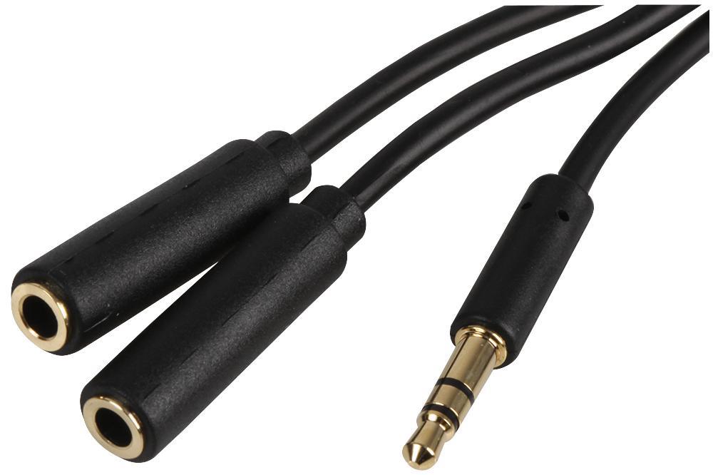 PRO SIGNAL Slim 3.5mm Stereo Plug to 2x 3.5mm Stereo Socket Splitter Lead, 1.5m