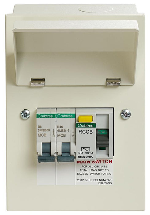 Loadstar 2 Way Garage Consumer Unit 100A Switch, 63A, 30mA RCD, 2x MCBs