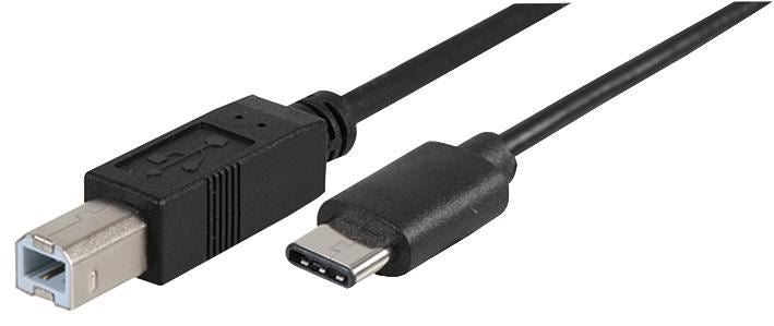 USB-C Male to USB B Male USB 2.0 Lead, 2m