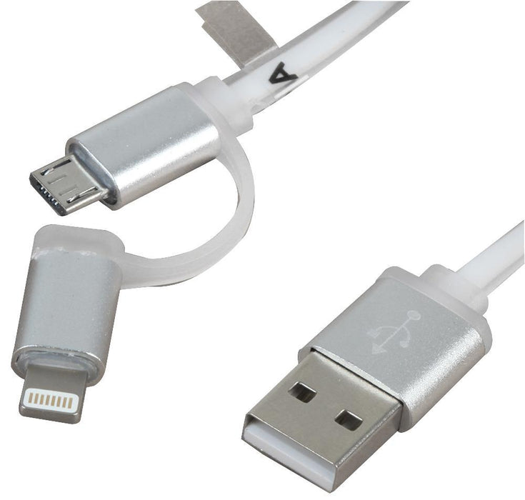 2-In-1 White USB to Micro USB Lead with Lightning Adaptor - 1m