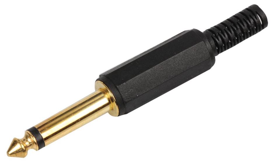 6.35mm Mono Jack Plug, Gold, 2-Pole