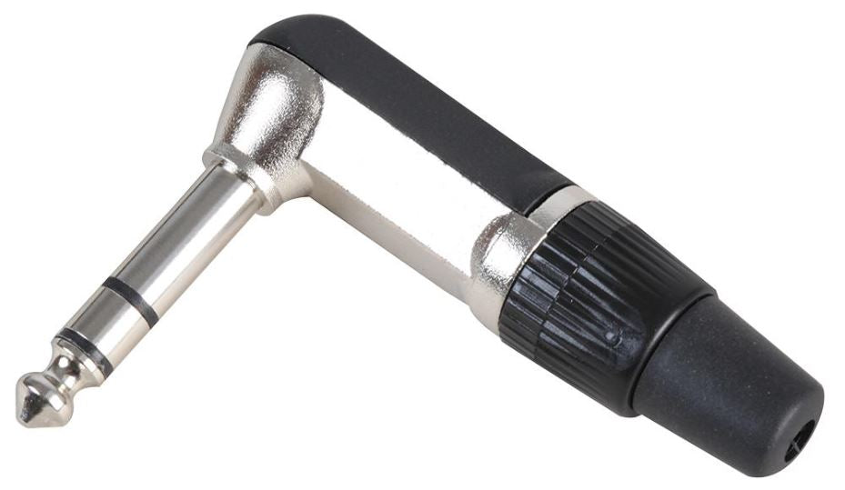 6.35mm (1/4") 3 Pole Screened Right Angled Stereo Jack Plug - Ø0.64mm Max Cable
