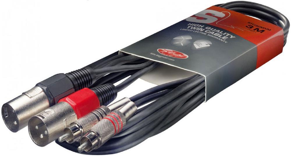 Twin RCA to Twin XLR Lead Male to Male 3m Black