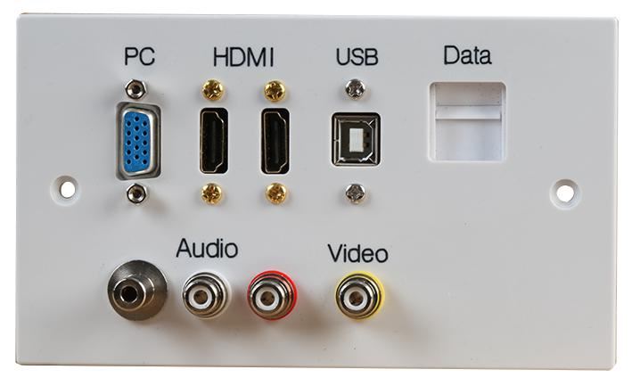 2 Gang HDMI Wallplate with VGA, USB B, AV & Pushdown RJ45 Ports