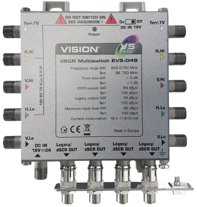 EV5-D4S dSCR Cascade Multiswitch, 4 Outputs, Mains & Line Powered