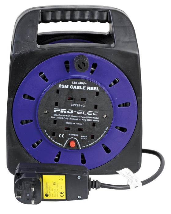 4 Gang RCD Extension Reel, 13A, 25m