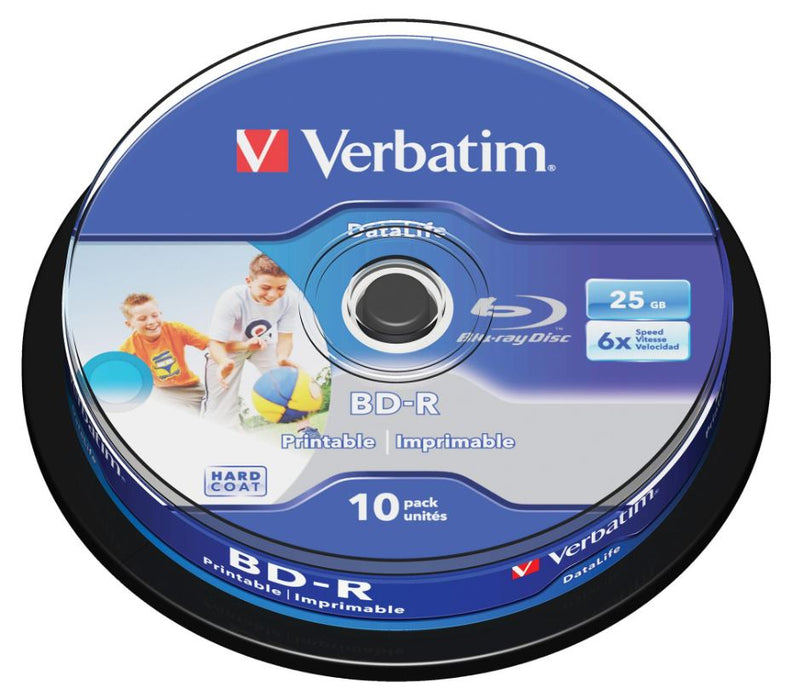 6x Speed BD-R SL Wide Inkjet Printable Blank Blu-ray Discs, 10 Pack Spindle