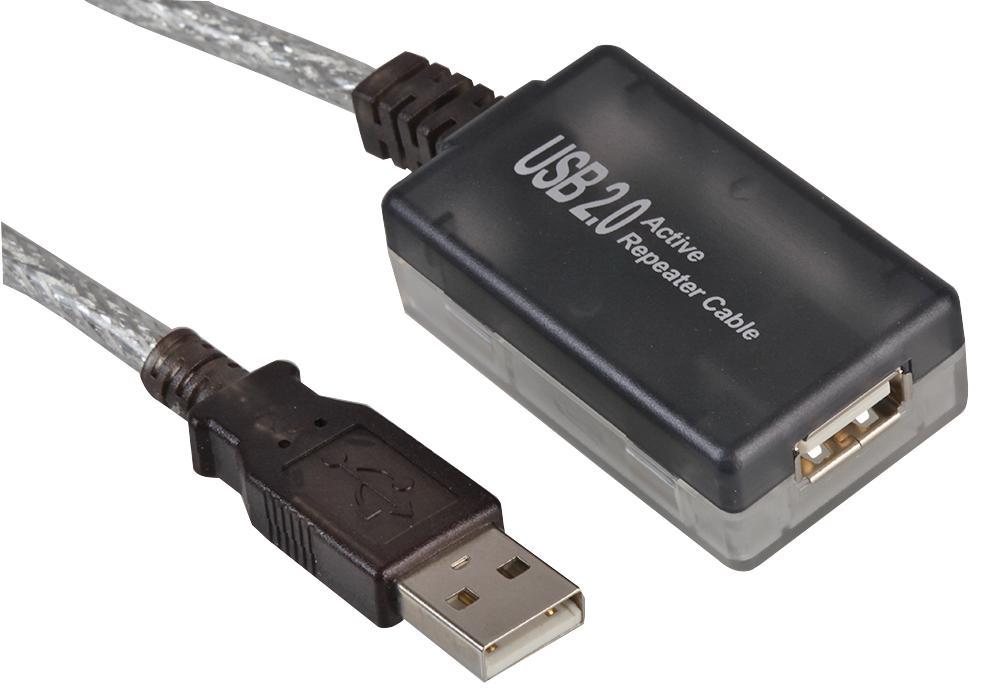 USB 2.0 Active Repeater Lead, Male to Female, 12m