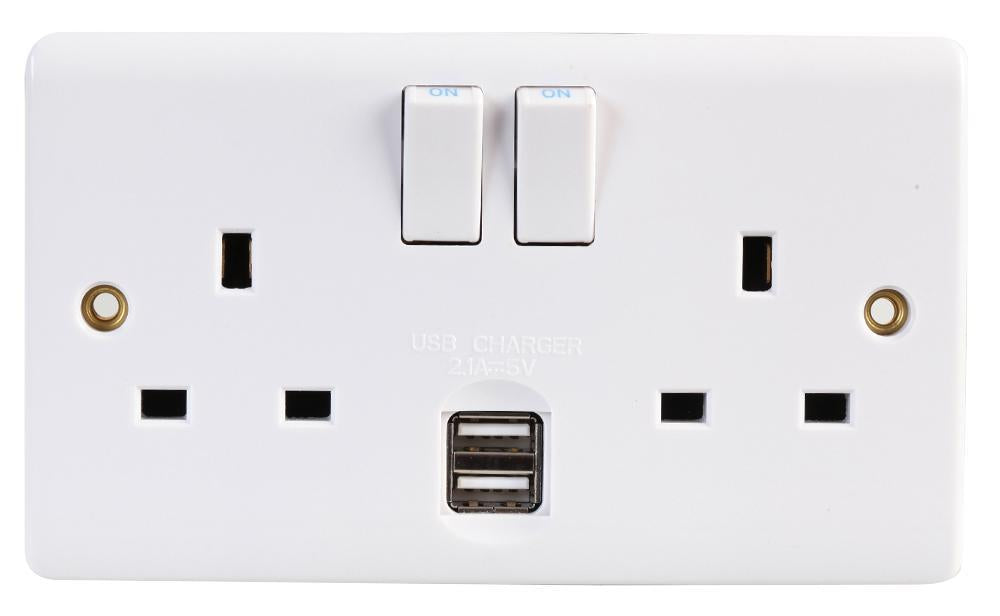 2 Gang Switched Socket with 2x USB Charging Ports