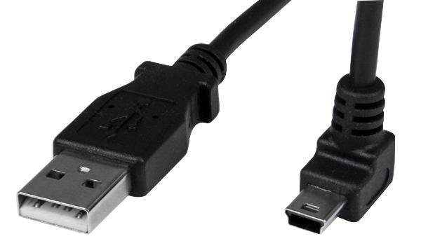 USB 2.0 A to Up Angled Mini B Lead, 1m Black