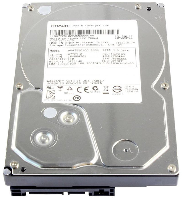 Recertified 3.5" Internal Hard Drive SATA 3Gb/s, 1TB 7200rpm