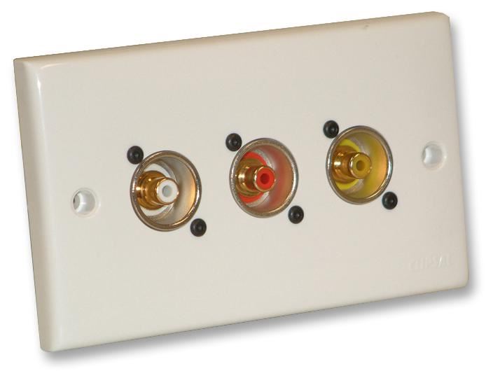 2-Gang AV Wallplate with 3x Phono NF2D-0 Female Connectors